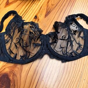 Soma Sensuous Lace Unlined Underwire Bra Black 38C Floral Mesh Embroidery